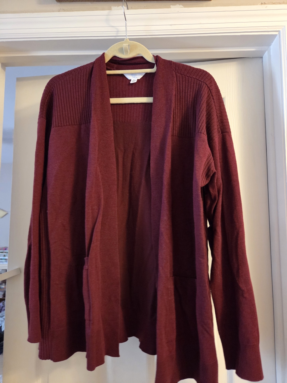 Time and Tru Open-Front Cardigan Sweater - Burgundy With Pockets Size XL